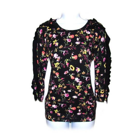 Philosophy Black Floral Sweater Ruffle Sleeve Detail Sz Small - Picture 4 of 12